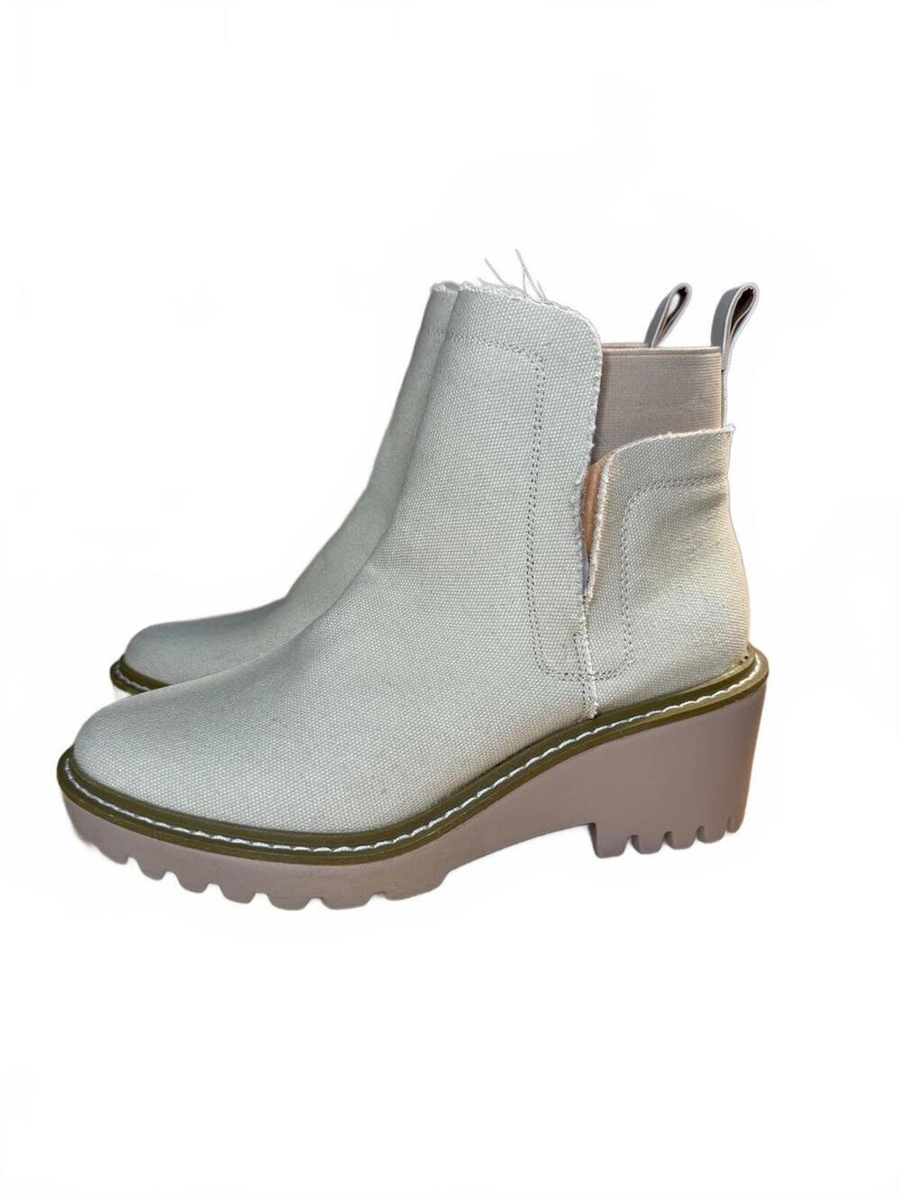 Nicole Miller Pocas Wedge Lug Platform Beige Chelsea Canvas Bootie Size 8.5 NWOT